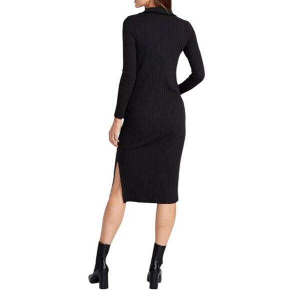 OLD NAVY POLO STYLE RIBBED BLACK MIDI DRESS SZ.S EUC. - Picture 2 of 9